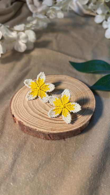 Plumeria Bloom Beaded Earrings