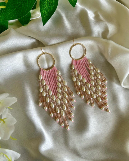 Pink statement fringe earrings ✨