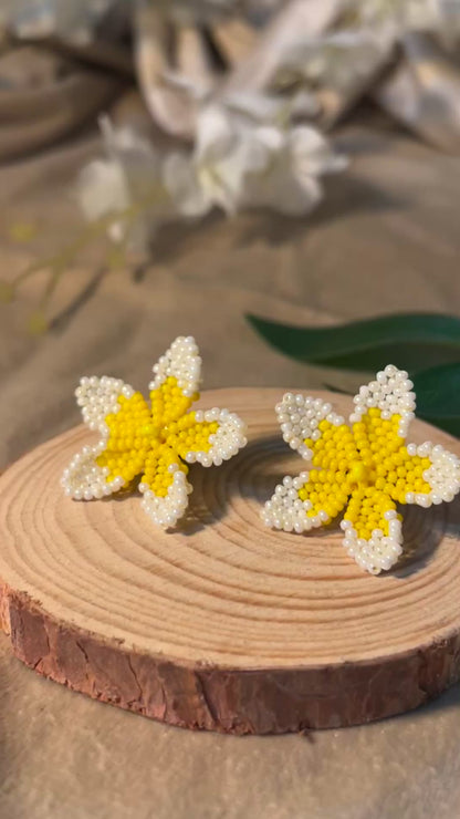 Plumeria Bloom Beaded Earrings